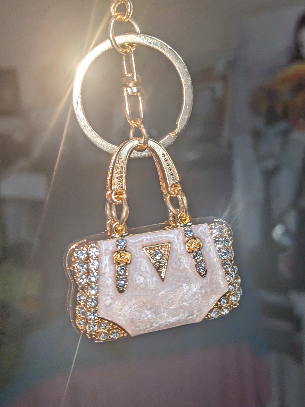 NEW💎Gold Crystal-Trim Pink Mini Handbag Keychain Purse Charm